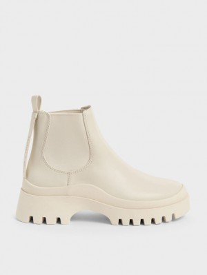 Chelsea Boots Charles And Keith Extended Pull Tab κρέμα | 86519-CDUZ