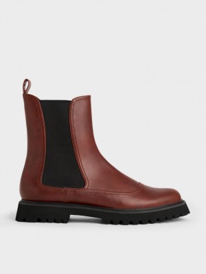 Chelsea Boots Charles And Keith Ridged-Sole σκούρο κοκκινα | 90784-UQWI