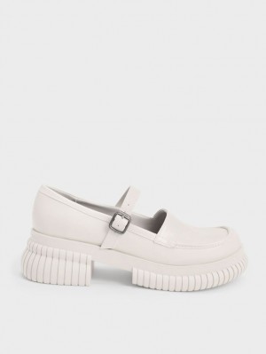 Loafers Charles And Keith Buckled Mary Jane ασπρα | 60582-UKXT