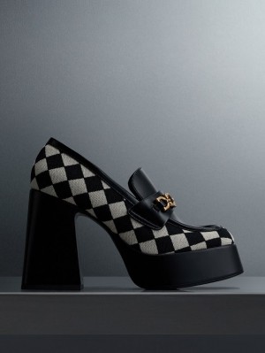 Loafers Charles And Keith Checkered Metallic Accent flatforms μαυρα | 61573-JSUP