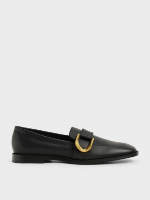Loafers Charles And Keith Gabine Buckled δερματινα​ μαυρα | 73580-MOQD