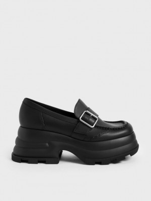 Loafers Charles And Keith Jules flatforms Buckled μαυρα | 04172-AVBZ