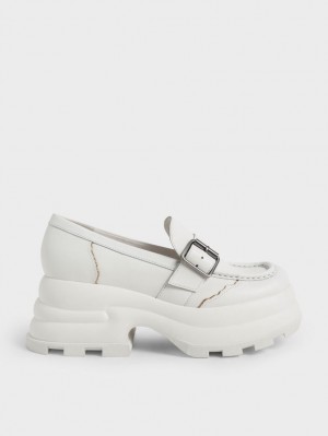 Loafers Charles And Keith Jules flatforms Buckled ασπρα | 79805-XSIL