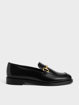 Loafers Charles And Keith Metallic Accent μαυρα | 68145-GJEX