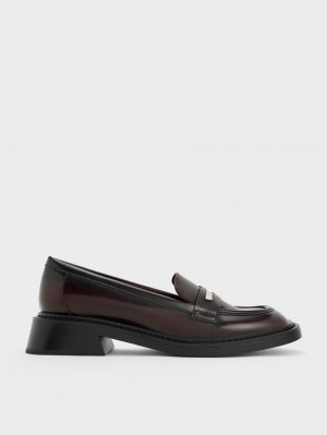 Loafers Charles And Keith Metallic Penny Tab μπορντο | 38974-LCBM