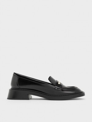 Loafers Charles And Keith Metallic Penny Tab μαυρα | 97208-ZXHP