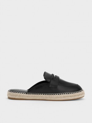 Loafers Charles And Keith Penny Backless Espadrilles μαυρα | 32086-TWZO