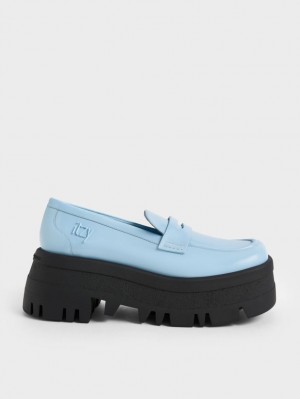 Loafers Charles And Keith Rainier Χοντρός flatforms Penny ανοιχτο μπλε | 76481-ZSLB