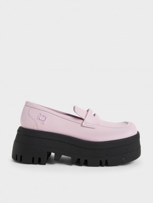 Loafers Charles And Keith Rainier Χοντρός flatforms Penny μωβ | 28794-SFAZ