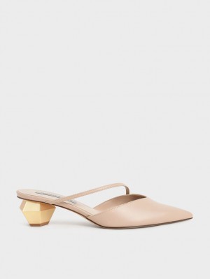Mules Charles And Keith Asymmetric λουρακια Chrome Heel ανοιχτο ροζ | 87502-HJUW