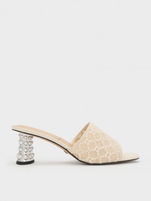 Mules Charles And Keith Beaded Heel Crochet κρέμα | 02753-BGST
