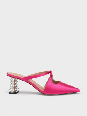 Mules Charles And Keith Bow Crossover Gem-Embellished ροζ | 82437-OBIC