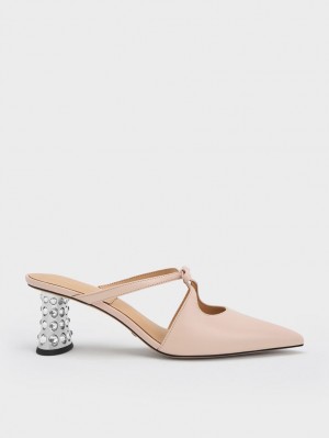 Mules Charles And Keith Bow Crossover Gem-Embellished Μπεζ | 73194-TNXM