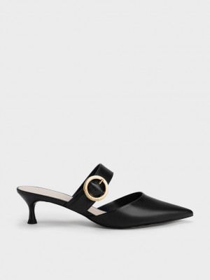 Mules Charles And Keith Buckled λουρακια Spool Heel μαυρα | 84603-PXZN