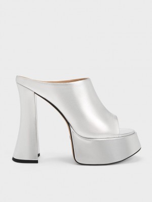 Mules Charles And Keith Delphine δερματινα Metallic flatforms ασημι | 38072-VTEY