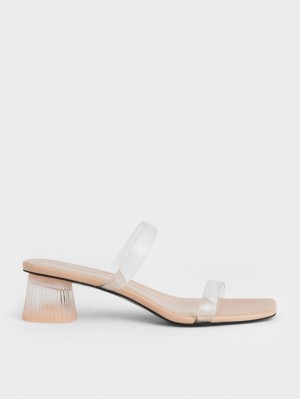 Mules Charles And Keith Double λουρακια See-Through Μπεζ | 90137-WXVS