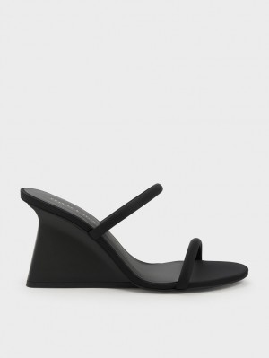 Mules Charles And Keith Double λουρακια Wedge μαυρα | 49076-UEBM