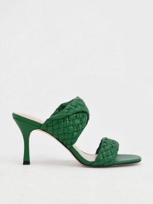 Mules Charles And Keith Double λουρακια Woven με τακουνι πρασινο | 36504-AISR