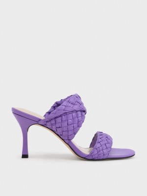 Mules Charles And Keith Double λουρακια Woven με τακουνι μωβ | 04382-WZTI
