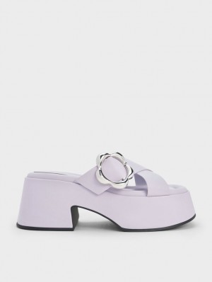 Mules Charles And Keith Flower-πόρπης Crossover flatforms μωβ | 35789-WGNP