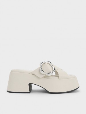 Mules Charles And Keith Flower-πόρπης Crossover flatforms ασπρα | 06317-PZJT