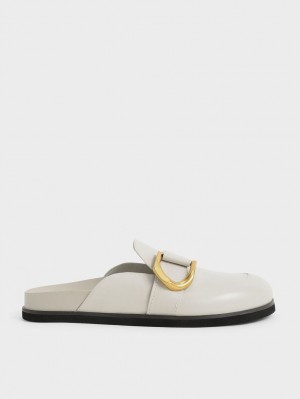 Mules Charles And Keith Gabine Buckled δερματινα Loafer​ ασπρα | 06843-WSMG
