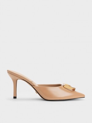 Mules Charles And Keith Gabine λουστρινι δερματινα Μπεζ | 42569-HEPO