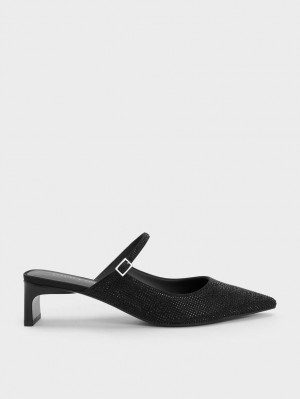 Mules Charles And Keith Gem-Embellished Blade Heel μαυρα | 26910-EQIW