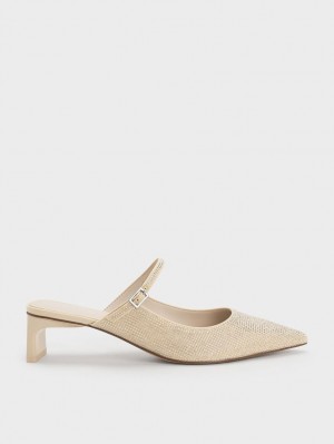 Mules Charles And Keith Gem-Embellished Blade Heel Μπεζ | 30248-ZSWQ