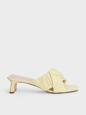 Mules Charles And Keith Linen Asymmetric Ruched κίτρινα | 70845-UEXD