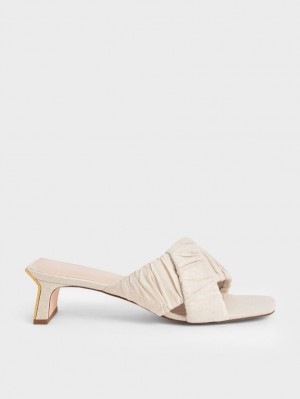 Mules Charles And Keith Linen Asymmetric Ruched κρέμα | 74265-MSJG