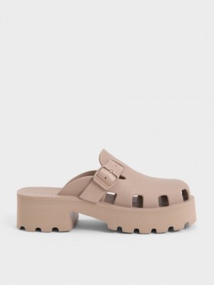 Mules Charles And Keith Mae Buckled flatforms καφε | 60345-CUNM