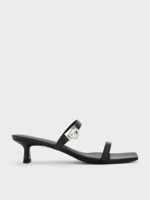 Mules Charles And Keith Metallic Accent Double λουρακια μαυρα | 84926-RODF