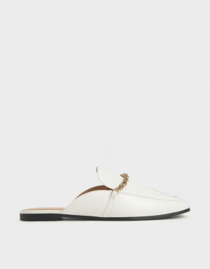 Mules Charles And Keith Metallic Accent Flats ασπρα | 60792-LSUN
