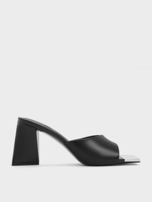 Mules Charles And Keith Metallic Cap Sculptural Heel μαυρα | 64912-KPCF