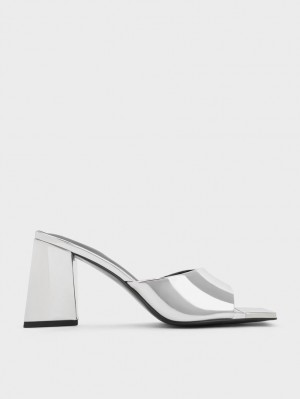 Mules Charles And Keith Metallic Cap Sculptural Heel ασημι | 05924-LRJZ