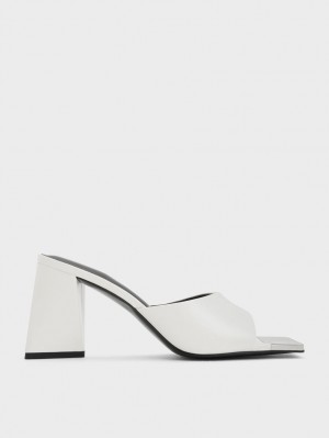 Mules Charles And Keith Metallic Cap Sculptural Heel ασπρα | 61405-FGBI