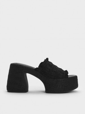 Mules Charles And Keith Nuala Ruched flatforms μαυρα | 46859-OWDY