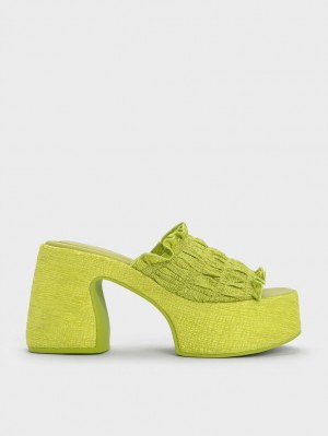 Mules Charles And Keith Nuala Ruched flatforms ανοιχτο πρασινο | 12809-NZSA