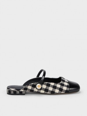 Mules Charles And Keith Pearl Embellished Gingham φλατ Πολύχρωμο | 80362-ZHUD