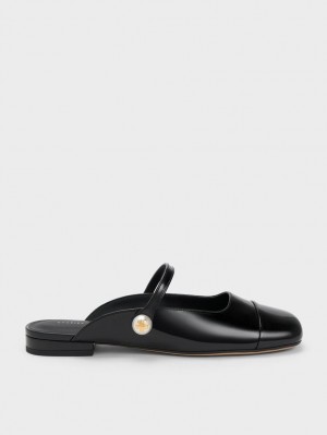 Mules Charles And Keith Pearl Embellished λουστρινι φλατ μαυρα | 89731-GNKC