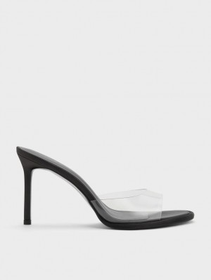 Mules Charles And Keith See-Through Cylindrical Heel μαυρα | 67280-SQJC