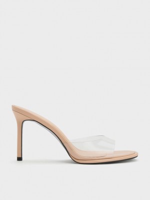 Mules Charles And Keith See-Through Cylindrical Heel Μπεζ | 27103-BKJQ