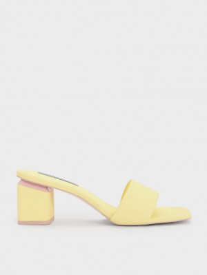 Mules Charles And Keith Square Block Heel κίτρινα | 09816-TXZW