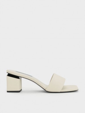 Mules Charles And Keith Square Block Heel ασπρα | 07951-AKTO