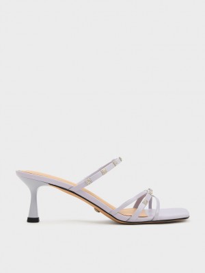 Mules Charles And Keith Square Crystal-Embellished Metallic δερματινα με τακουνι μωβ | 62493-CDMR