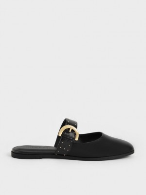 Mules Charles And Keith Studded Buckled φλατ μαυρα | 06594-UAPT