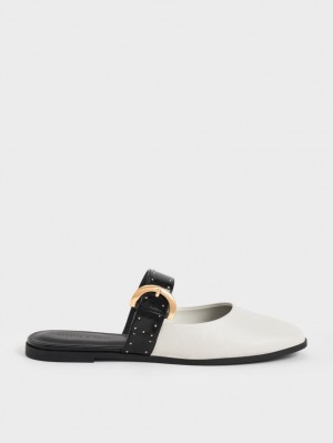 Mules Charles And Keith Studded Buckled φλατ ασπρα | 64915-FULH