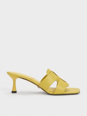Mules Charles And Keith Trichelle Interwoven δερματινα Spool Heel κίτρινα | 27583-ILSQ
