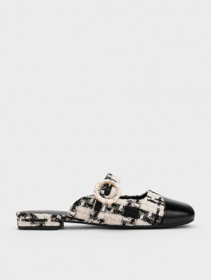Mules Charles And Keith Tweed Pearl πόρπης Mary Jane μαυρα | 68495-TZYE